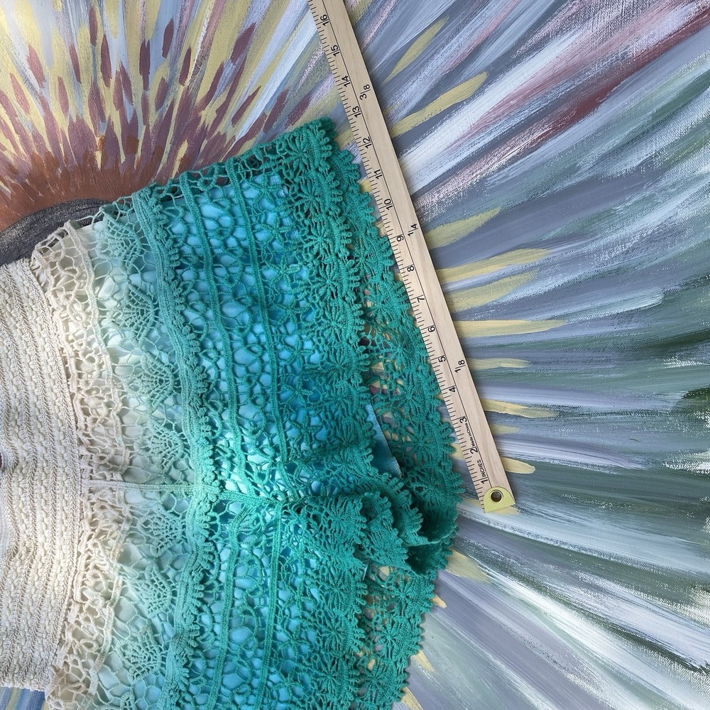 Women's Crochet Lace Lined Shorts L Teal/Cream Ombre - Picture 4 of 6